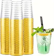 Pack of 50 10 OZ 300 ml Reusable Plastic Cups with Gold/Silver/Rose Gold Rim Gold Glitter-Elegant Plastic Glasses for Champagne,Beer,Cocktails and Desserts-Stylish Plastic Wine Glasses (glod)