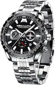 [MEGALITH] Mens Watches Stainless Steel Waterproof Unique Big Dial Chronograph Analog Quartz Wrist Watches Fashion Business Casual Dress Watches for Men