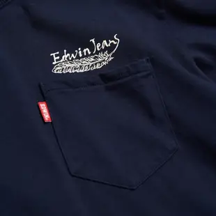 EDWIN 厚磅口袋長羽毛造型長袖T恤(丈青色)-男款