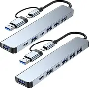 2 pcs USB C Hub, Aluminum 7 in 1 USB Extender, USB Splitter with 1 x USB 3.0, 4 x USB 2.0 and 2 x USB C Ports for MacBook Pro Air and Other PC/Laptop/Tablet Devices (2)
