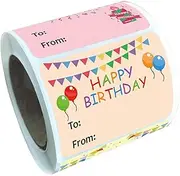 TOGEVAL 1 Roll Happy Birthday Labels of Party Favor Stickers Tags for Classroom Celebrations Office Decoration Cheerful Birthday Tag Stickers for Envelopes