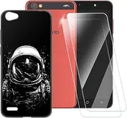 ESACMOT Astronaut Pattern Case Compatible with Tecno Pop 1 + [2 Pack] Screen Protector Tempered Glass, Shockproof Case Cover for Tecno Pop 1 Pro (5.5 inch)