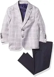 [Isaac Mizrahi] Boys' Slim Fit 2-Piece Gingham Patch Contrast Suit
