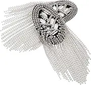 TEHAUX 1 Pair Silver Tassel Fringe Epaulet Shoulder Badge Decor for Suit Elegant Costume Accessory with Rhinestone Detail Easy to Add with Safety Clips for Personal Style Enhancement