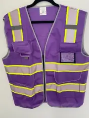 Purple XL 100% Polyester Pockets Workwear Reflective Security & Safety Vest