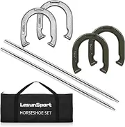 LesunSport Heavy-Duty Horseshoe Outside Game Set with 4 Forged Steel Horseshoes，2 Steel Stakes and 1 Carrying Bag,Regulation Size Horseshoes Game Set for Outdoor Lawn, Beach, Backyard
