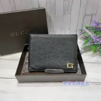 在飛比找Yahoo!奇摩拍賣優惠-《真愛名牌精品》GUCCI  黑色牛皮 金G 6卡 長版 短