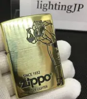 Zippo Windy Girl Old Design 2 Sided Etching Gold Brass Oil Lighter Japan New