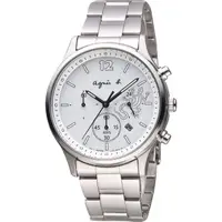 在飛比找momo購物網優惠-【agnes b.】巴黎城市戀人三眼計時手錶-銀/39mm(