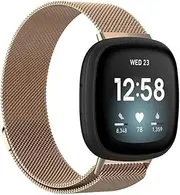 Compatible with Fitbit Versa 3/Sense Bands, Magnetic Metal Stainless Steel Wristbands Replacement Solo Loop Straps Women and Men for Versa 3/Sense