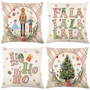 4pcs Merry Christmas Nutcracker Throw Pillow Covers 45x45cm Christmas Pillowcases Decorations For Sofa Couch Without Pillow Core
