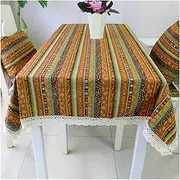 EHOMERY Table Cloths for Parties Fabric Tablecloths to Embroidery Retro Stripes Table Clothes Picnic Table Kids Table Covering Cotton Linen Gold Table Decoration 90X140Cm