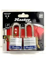 Master Lock, 2 Pack, 38mm Steel Body Padlock, 1-1/2" Long Shackle 3TLF New.