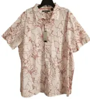 Perry Ellis Mens Sz 2XLT Big&Tall Strech Shirt White And Red Floral Print SS
