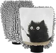 XYMZR Cat Fish Funny Bottle Absorbent Microfiber Car Wash Mitt, Funny Cute Anime Scratch Free for Cars Cleaning, Home Cleaning Mitts, 2 Pack, 10.24” L x 7.09” W