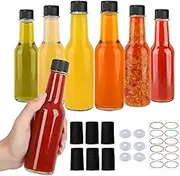 STARSIDE 5 oz Hot Sauce Bottles 6 Pack,Empty Pepper Sauce Bottles,Clear Glass Woozy Bottles with Leak Proof Black Screw Cap,150ml Empty Wine Bottles