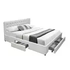 Design Square PU Leather Double Bed Frame Headboard With 2-Drawers Storage - Whi