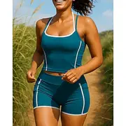 Women's Tracksuit 2 Piece Athletic Sleeveless High Waist Breathable Quick Dry Quick-drying Sportswear Activewear Solid Colored Black Blue