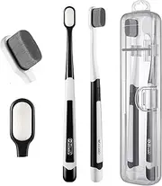 OBrush Ultra Soft Toothbrush for Sensitive Gums, New Japanese 20,000 Micro Fine Nano Bristles Tooth Brush for Adults, Pregnant and Elderly, Portable Case, Black and White Color Pack of 2, Easy Pack