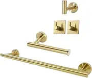 TocTen 5 PCS Bathroom Hardware Set SUS304 Stainless Steel-Towel Rack Set Include Lengthen Hand Towel Bar+Toilet Paper Holder+3 Robe Towel Hooks Bathroom Accessories Towel Bar Set(Brushed Gold,16IN)