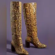 Dolce Vita Cormac Knee High Boots 9 NEW Amber Snake Print Block Heel Boot $260