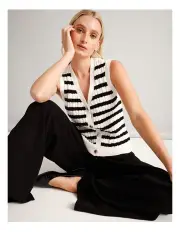 [Basque] Cable Knit Button Through Vest in Black