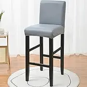Bar Stool Chair Cover with Backs Set of 2/4/6/8 Waterproof Dining Chair Slipcovers Cafe Barstool Protector Square Removable Furniture Chair Seat Cover Elastic Bottom(Gray,2pcs)