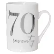 White Bone China Mug with Silver Foil Number - 70th Seventy Birthday