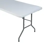 Fun Express 8 Ft. White Fitted Rectangle Disposable Plastic Tablecloth
