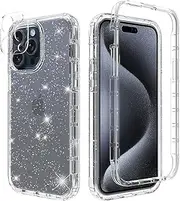 Aircawin foriPhone 15 Pro Max Case Clear Glitter,Full Protective Hybrid 3 in 1 Had PC&Soft TPU Shockproof Case Cover with Sparkly Bling Design Women Girls for iPhone 15 Pro Max 6.7'' 2023-Clear