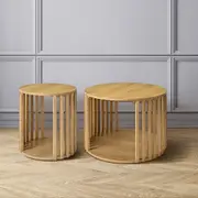 Furb Coffee Table Set Modern Slatted Wooden Coffee Table Side Table End Table for Living Room