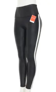 Spanx L118619 Womens Black/White Faux Leather Side Stripe Leggings Size M