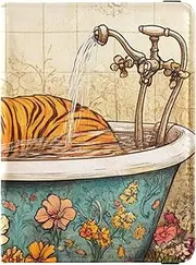 [Amooorous] Cartoon Cute Yellow Bathing Tigers Leather decorative passport holder for travel Vaccine Case Protector Cover Passport Case Travel Documents Wallet Lightweight, Cartoon cute yellow bathing Tigers, 1