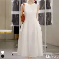 在飛比找momo購物網優惠-【MsMore】輕禮服立裁圓領無袖修身白月光長裙長版背心洋裝