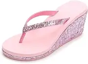 [TangDao] Women's Platform Flip Flops Rhinestone Sandals Wedge Slipper For Summer (5.5, Pink, numeric_5_point_5)