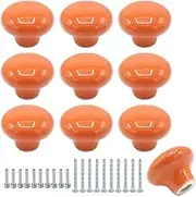 Joyangy 10Pack Ceramic Cabinet Knobs, 1.26Inch/32mm Orange Round Drawer Dresser Knob Pulls Handle with Screws, for Kitchen Cupboards, Wardrobes, Children's Rooms, Bedroom Furniture & Office Desks