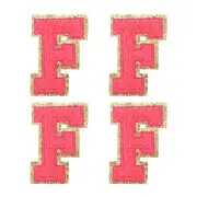 4Pcs Chenille Letter Patches Iron on Letter Patches Rose Red F Alphabet