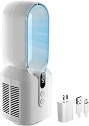 EZ-CHILL 14" Rechargeable Bladeless Tabletop Fan for Bedroom and Home, 5 Speed Settings, Display Screen, Non-Slip Feet, Ideal for Home Office, Quiet Operation, White