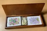 Playing Cards & Dice Set In Wooden Box Floral Design Cards Sealed Christmas Game