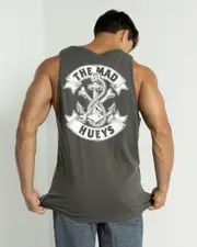 [The Mad Hueys] The Mad Hueys Men's Anchor Bones Tank Top Top in Charcoal/White Size 2XL 2XL Charcoal/White