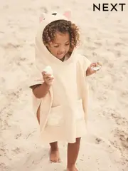 Cream Bear Towelling 100% Cotton Poncho (9mths-10yrs) (E78970) | $44 - $53