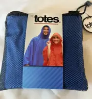New Totes Brand Adult Waterproof Blue Poncho & Mesh Carrying Bag