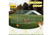 3mx6m Metal Walk-in Chicken Coop Rabbit Hutch Ferret Cage Hen House Ferret Chook V51002