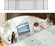 HKYLRAT Bathtub Caddy Tray, Adjustable Bath Tray for Tub, Bath Accessories, Tub Caddy for Bathroom Luxury Spa, Expandable Size Organizer with Anti-Slip mat, Fits Most Tubs