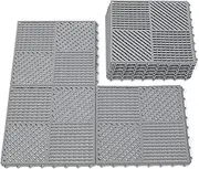 wiiiw 9 Pack Interlocking Drainage Tiles Double Non-Slip Tiles Mat with Drain Holes for Pool, Bathroom, Shower, Pantry, Patio, Boat, Pet Area, 12"×12" Gray