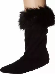 Hunter Kids Girls Faux Fur Cuff Soft Boot Socks Black Size Medium 175305 New
