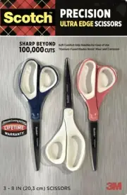 NEW Scotch Precision Ultra Edge Scissors Titanium Fused Sharpened Blades 3 Pack!