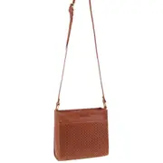 Pierre Cardin Leather Diamond Pattern Embossed Cross Body Bag - Tan