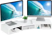 Dual Monitor Stand Riser w/Drawer 37in Long Adjustable 2 Monitors Laptop PC TV