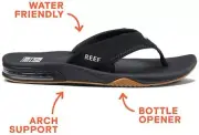 Man Reef Fanning Flip Flop Sandal RF2026 With Arch Support Black Silver